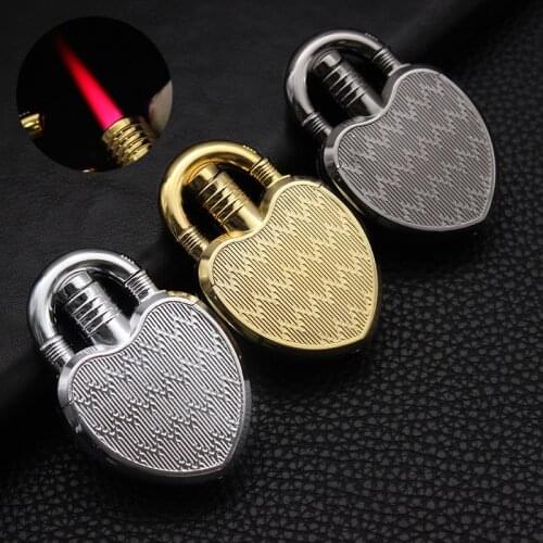 Metal Compact Heart Jet Lighter Butane Turbo Torch Lighter Red Flame 1300 C Windproof Inflatable Rechargeable Lighter