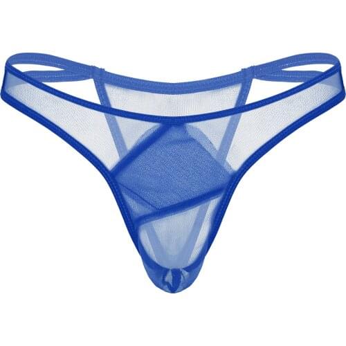Men Sexy Briefs Low Waist Sheer Gauze Briefs Elastic Waistband G-String See-through Thongs Underwear Male Sissy Satin Panties