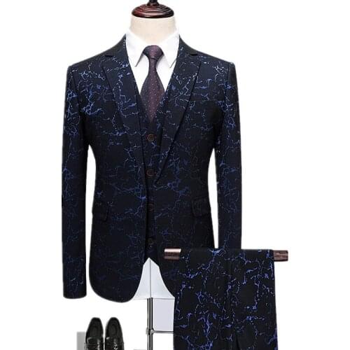 Mens Coat Vest Pants Luxury Bronzing High Quality Banquet 3 Piece Suit Set / Male Fashion Plus Size Blazer Jacket Coat Trousers