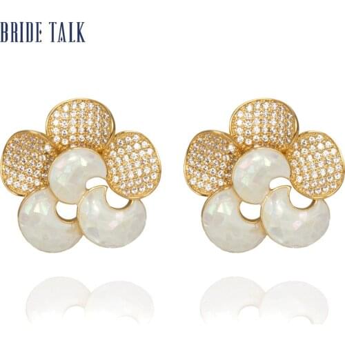 Bride Talk Flower Shape Women Earrings For Wedding Party AAA Cubic Zirconia Shell High Quality Luxury Jewelry For Indian Bridal