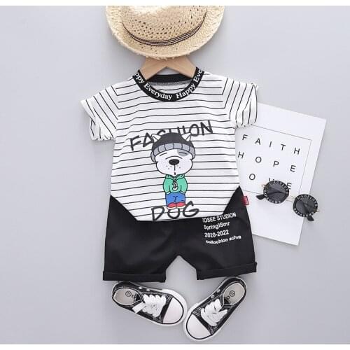 New Baby Boys Casual Clothing Sets Kids Girls Striped Cartoon Dog T-shirt+shorts 2-piece Suits Toddler Fashion Tracksuit