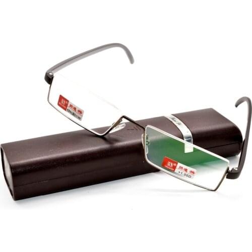 READING GLASSES WITH CASE NEW MODEL MULTICOATING SEIM-RIM BROWN FRAME BUSINESS HIGH GRADE ULTRA LIGHT ALLOY +1+1.5+2+2.5+3+3.5+4
