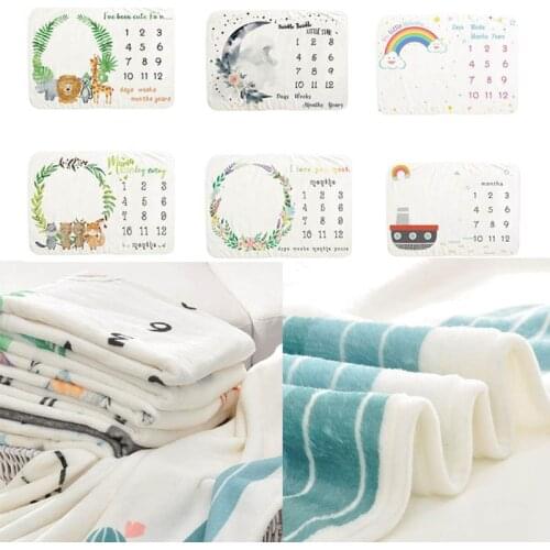 Baby Monthly Record Growth Milestone Blanket Newborn Wreath Pattern Photography Props Photo Creative Background Cloth Infant Gif