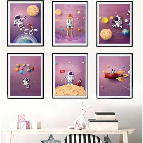 Space Exploration Astronaut Rocket Ship Wall Art Canvas Painting Nordic Posters And Prints Wall Pictures Baby Kids Room Decor
