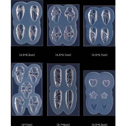 Nail art template plastic 3D Carving Silicone Mold Heart bow shape nail art decorations