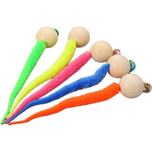 Plush Cat Toy Wiggly Balls Cat Bell Toys Cat Chewing Toys Wooden Ball Wiggly Tail Bell Sounding Kitten Bite Toys Cat Chewing Toy