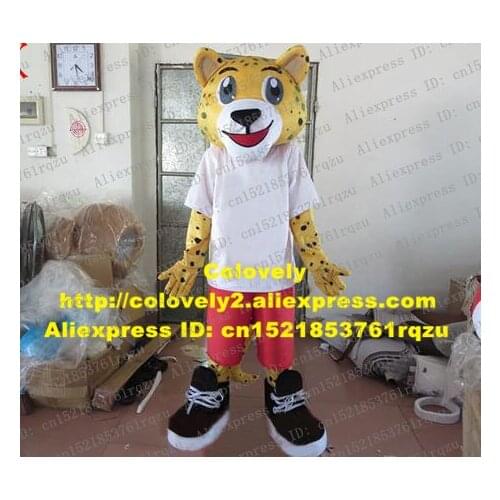 Prompt Yellow Cougar Cheetah Panthera Pardus Leopard Panther Pard Mascot Costume Cartoon Character Mascotte Black Spots ZZ457 FS