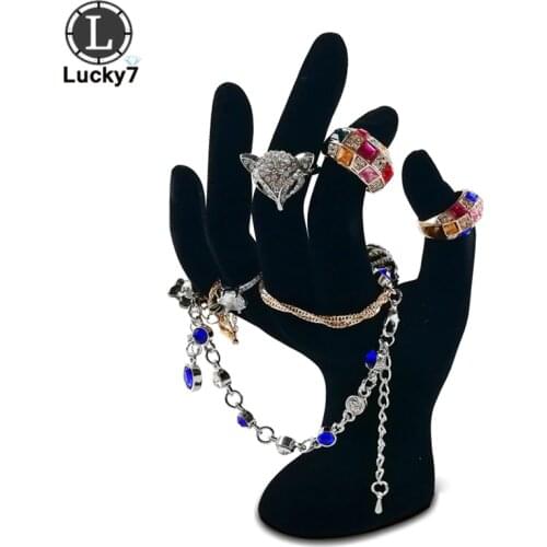 Lady OK Shaped Hand Jewelry Display Stand Black Velvet Hand Model Ring Bracelet Bangle Necklace Hanging Organizer Stand 11*17cm
