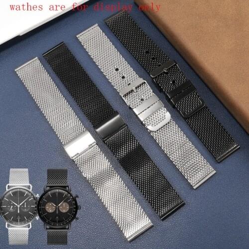 Fine Steel Watchband 18mm 20mm 22mm 24mm Silver Black Strap For AR11264 11142 11104 11201 Stainless Steel Watch Chain
