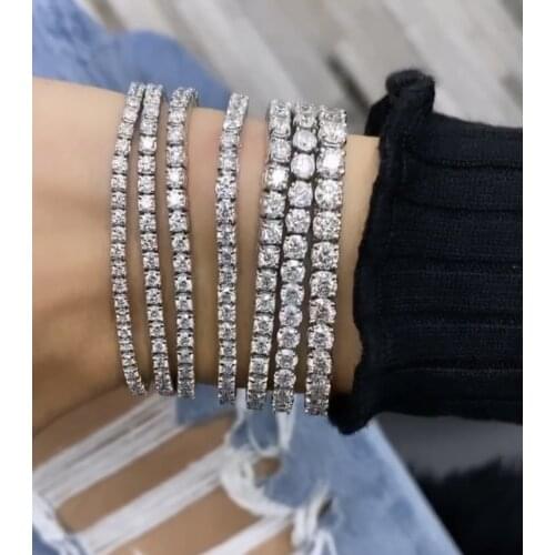 Handmade white gold filled 4-8mm Round Diamond Bracelets For Women Men Luxury Engagement Wedding Cocktail Jewelry Long 18cm