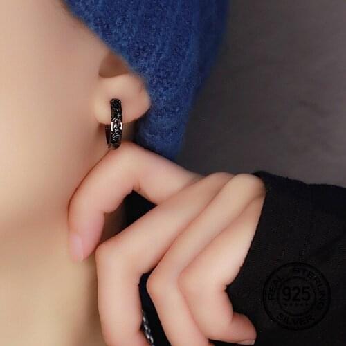 S925 Silver Earrings For Women Circle Black Geometric Fashion Temperament Cuet Punk Design Men Lady Couple Gifts Jewelry INEFFA