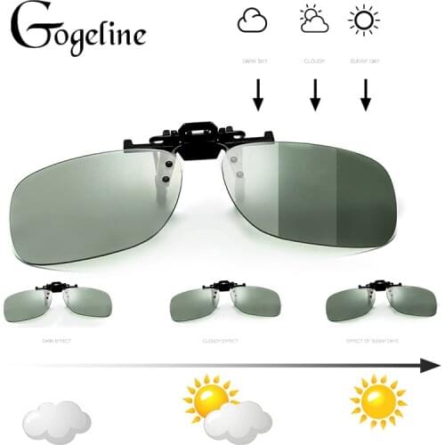 2020 Square Photochromic Sunglasses Clip Men Polarized Chameleon Discoloration Driver Sun glasses Flip up Myopia Glasses