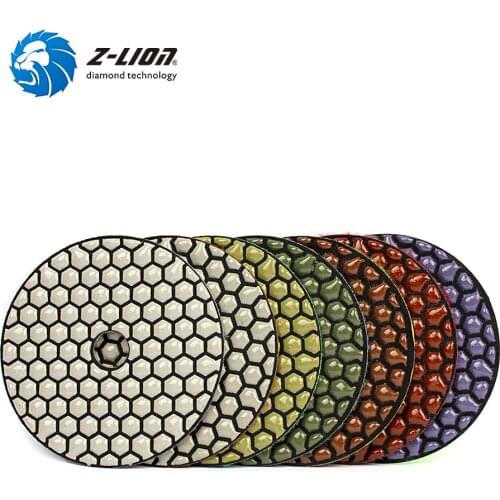 Z-LION 4" 7PCS/Set Dry Polishing Stone Hexagon Resin Bond Professional Sanding Disk For granite Marble Floor Dry Grinding 100MM