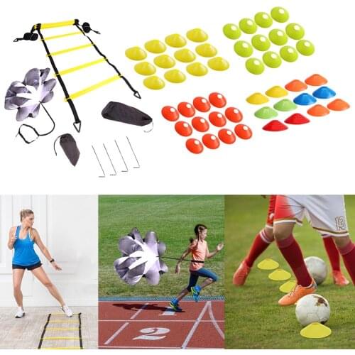 Adjustable Footwork Soccer Football Fitness Speed Rungs Agility Ladder Training Equipment Kit with Resistance Parachute Disc