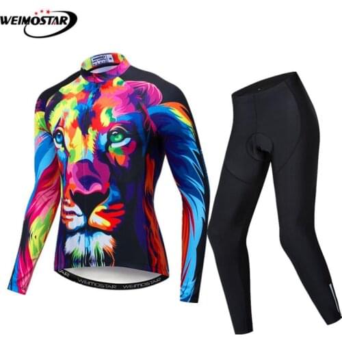 Weimostar 3D Lion Cycling Jersey Set Long Sleeve Bicycle Clothing Roupa Ciclismo Autumn Men Mountain Bike Clothes Bicycle Wear