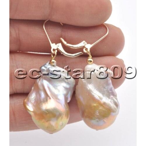 P6828 30mm Lavender Baroque Keshi Pearl Dangle Earring