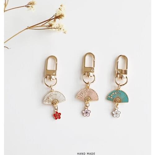 Japanese Style Sakura Fan Keychain Cute Airpods Pendant For Clothes Backpack Keyring Key Chains Charms Mothers Day Gift