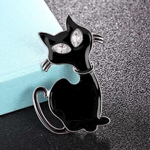 Zlxgirl jewelry cute jet cat brooches jewelry for womens couple jewelry brand Enamel animal hijab pins scarf pins bags bijoux