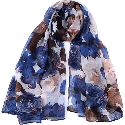 Women Floral Blossom Printed Scarf Cotton Voile Scarf 6Colors 10pcs/Lot