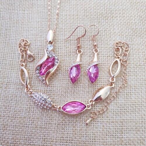 QiLeSen Fine jewelry 925 sterling silver for ladies wedding angels fairy gold rose red necklace earrings bracelet set yw044