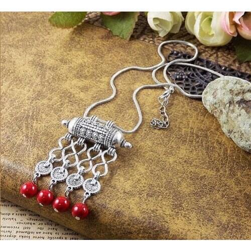 2017 new Bohemia Tibet Jewelry Vintage Blue/red Bead Pendant Retro Short Necklace for Women Hot sale