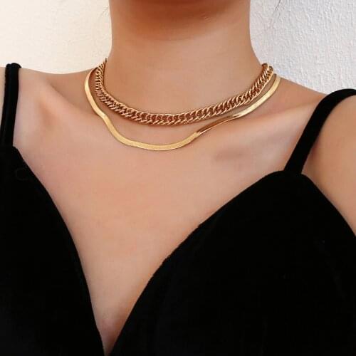 AENSOA Fashion Multi-Layered Snake Chain Necklace for Women Vintage Gold Color Metal Choker Sweater Necklace Chunky Jewelry Gift