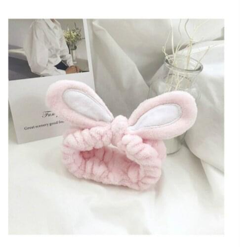 1Pcs Pink Makeup Headband Candy Color Washing Face Turban Rabbit Ears Hairband Women Head Wrap Soft Coral Fleece Makeup Tools