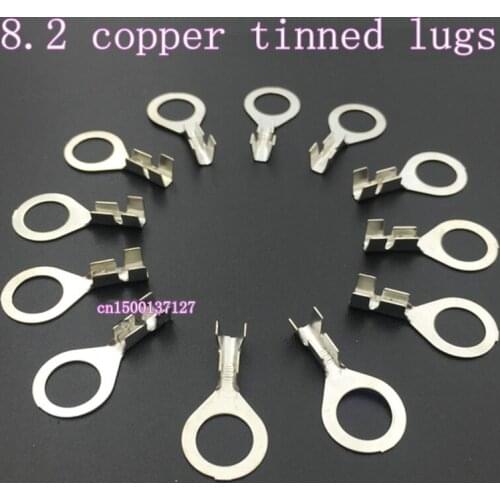 100pcs 8.2 Round lugs R-type ground plate Cold-pressed copper terminal block terminal ring connector