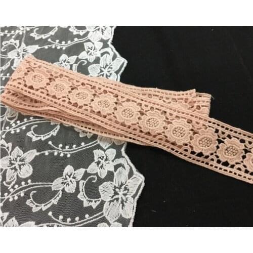 2 Meters/lot 4.5CM Width Handmade DIY Clothing Accessories Orange Pink Cotton Embroidery Lace Fabric Pink Lace Trim
