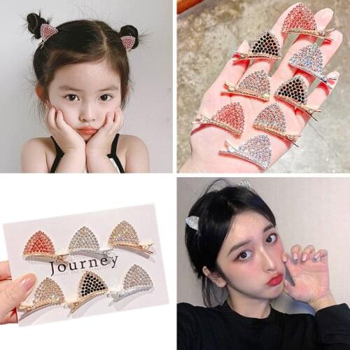 2Pcs Set Cute Crystal Cat Ears Hair Clip For Baby Girl Womens Glitter Hairpin Gift Kids Hair Accessories 2021 Fashion Side Clip