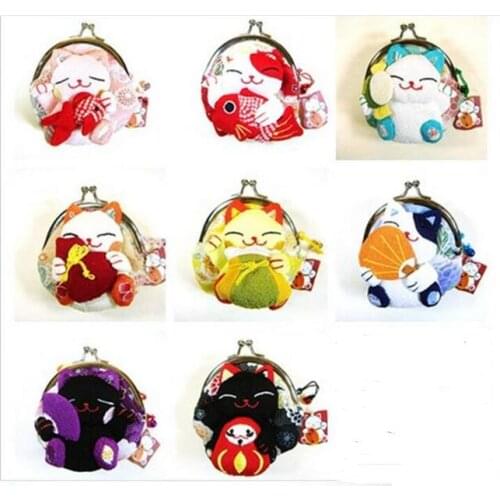 2021 100pcs fast shipping Girls Cute Coin Purse Lucky cat Mini Wallet Bag Hasp Open Japanese Styel Japan Wind 8 style Optional