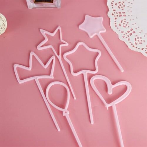 6pcs/bag New Wedding Plastic Cupcake Topper Heart Crown Star Cake Topper For Valentines Day Party Cake Decorations Baby Shower