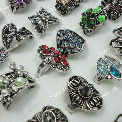 60pcs New Wholesale Jewelry Lots ring retro alloy mixed style Antique Silver Plated Rings fashion gift free shipping BL426