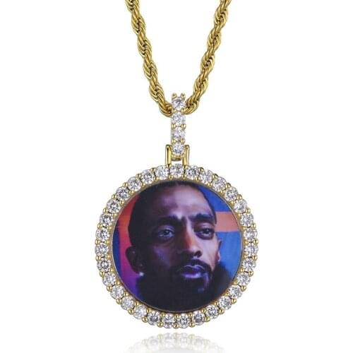 Full Diamond Hip Hop European and American Style Custom Photo Round Shape Pendant Necklace for Fashion Jewelry Photo