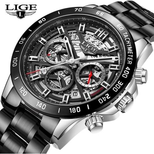 LIGE 2021 New Men Casual Sport Wrist Watch Top Luxury Brand Men Watches Waterproof Luminous Stainless Steel Man Wrist Watch+box