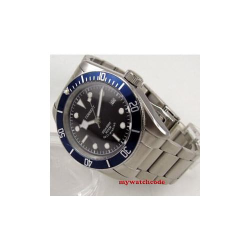 Corgeut 41mm Automatic Men Watch NH35A MIYOTA 8215 Movement Date Indicator Black Dial Stainless Steel Strap Sapphire Crystal