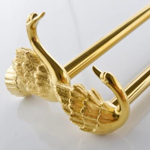 Vidric Washing Room Swan Towel Rack , Elegant Bathroom Accessories Lurxy Gold finish Double Swan Towel Bar Zinc-Alloy