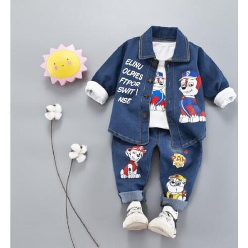 PAW PATROL 2021 New Childrens Suit Long Sleeve Fleece Pants Pants Of Who Jeans Three-piece Baby Child Kids Clothes 1-4y