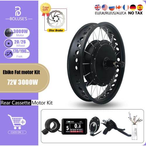 72V 3000W Rear Cassette Hub Motor Kit Fat Tire Wheel 20Inch 26Inch 4.0 Dropout Rear Fork 170mm 190mm Ebike Conversion Kit