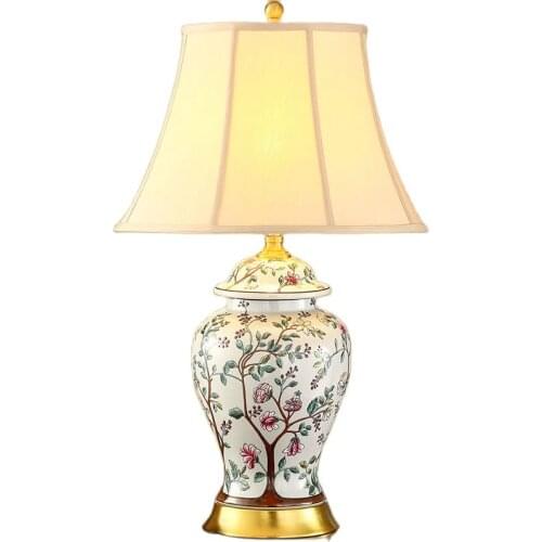 High End Retro European Creative Copper Chinese Glazed Ceramic Led E27 Dimmerable Table Lamp For Living Room Bedroom H 67cm 1068