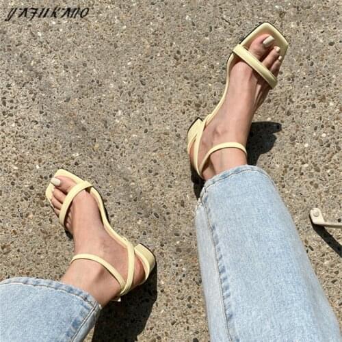Brand Design Yellow Chunky Heel Square Toe Fashion Women Sandals Patent Leather Buckle Strap High Heels Sandals for Party Dress