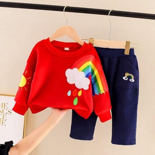 Newborn Cotton Long Sleeves Clothes Suits Tops Pants Baby Toddler Boy Clothing Sets Rainbow Kids Children Girl Outfits