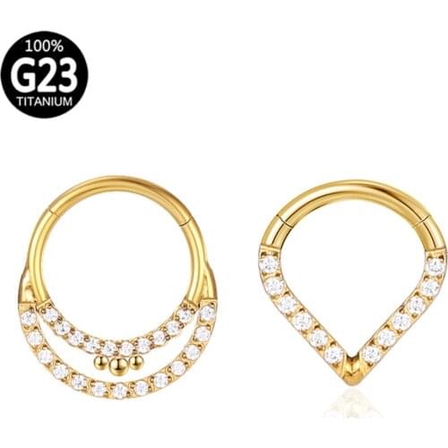 Titanium Crescent With beads Clicker Segment Hinged zircon Nose ring Hoop gold Nose Rings Septum Cartilage Tragus nose Piercing