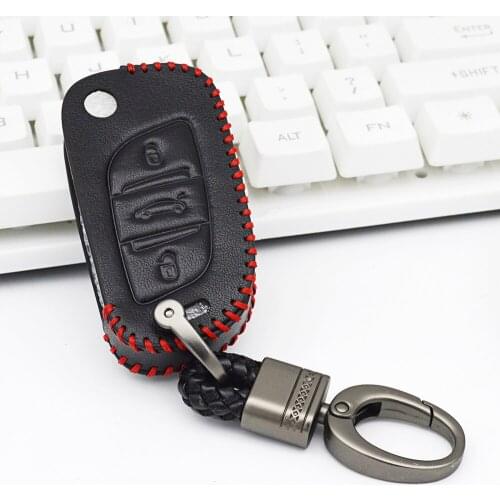 Leather Car Key Cover with PU Leather Braid Woven Rope Key Ring Holder for Citroen C4 C5 DS4 For Peugeot 107 207 307 407 308 607