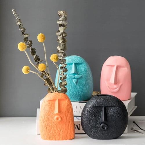 Creative Nordic modern vase art human face living room flower arrangement art porch home decoration ceramic ornaments CL72003