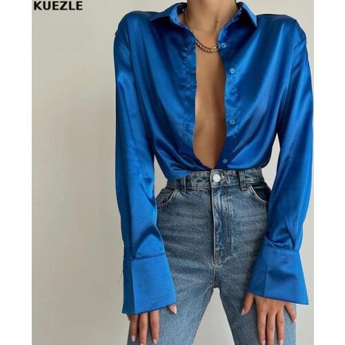 Женские атласные рубашки KUEZLE China At AliExpress
