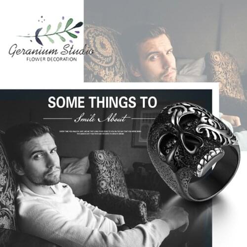 BONISKISS Mens Ring Punk Unique Design Black Skeleton Rings Hiphop Roung Jewelry Charm Birthday Gift For Man Cool Bijoux Ring