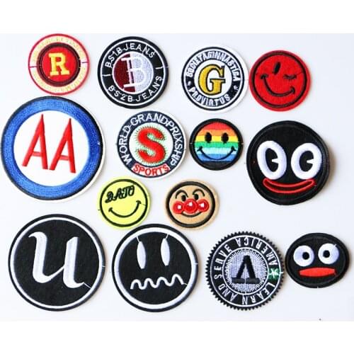 Cartoon Patch Round smiley face,letters icon Embroidered Applique Patches For DIY Iron on Badges Stickers on backpack,clothes