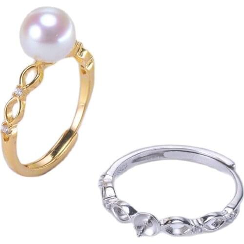 Real Silver S925 Plated Ring Empty Care DIY Accessories Pearl Ring Adjustable Set Semi-finished Products Woman Ring Wholesale