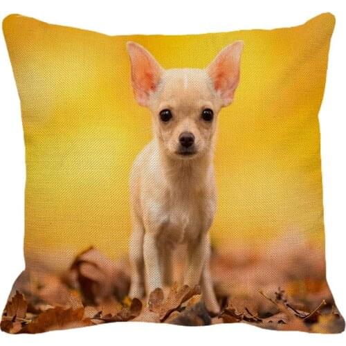 XUNYU Chihuahua Print Linen Pilllowcase Home Sofa Square Cushion cover Animal Dog Pattern Pillow cover AC106